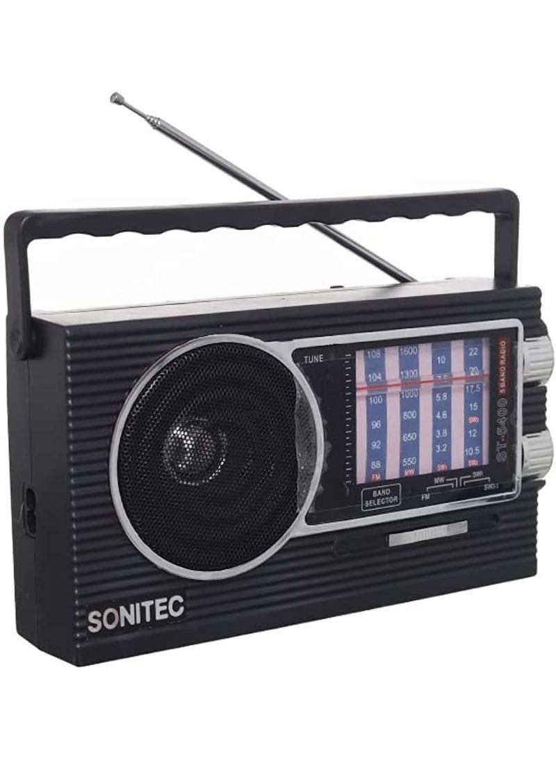 راديو محمول موديل ST-5400 من سونيتيك، راديو منزلي FM/AM بخمسة حزم - اسود - Image 3